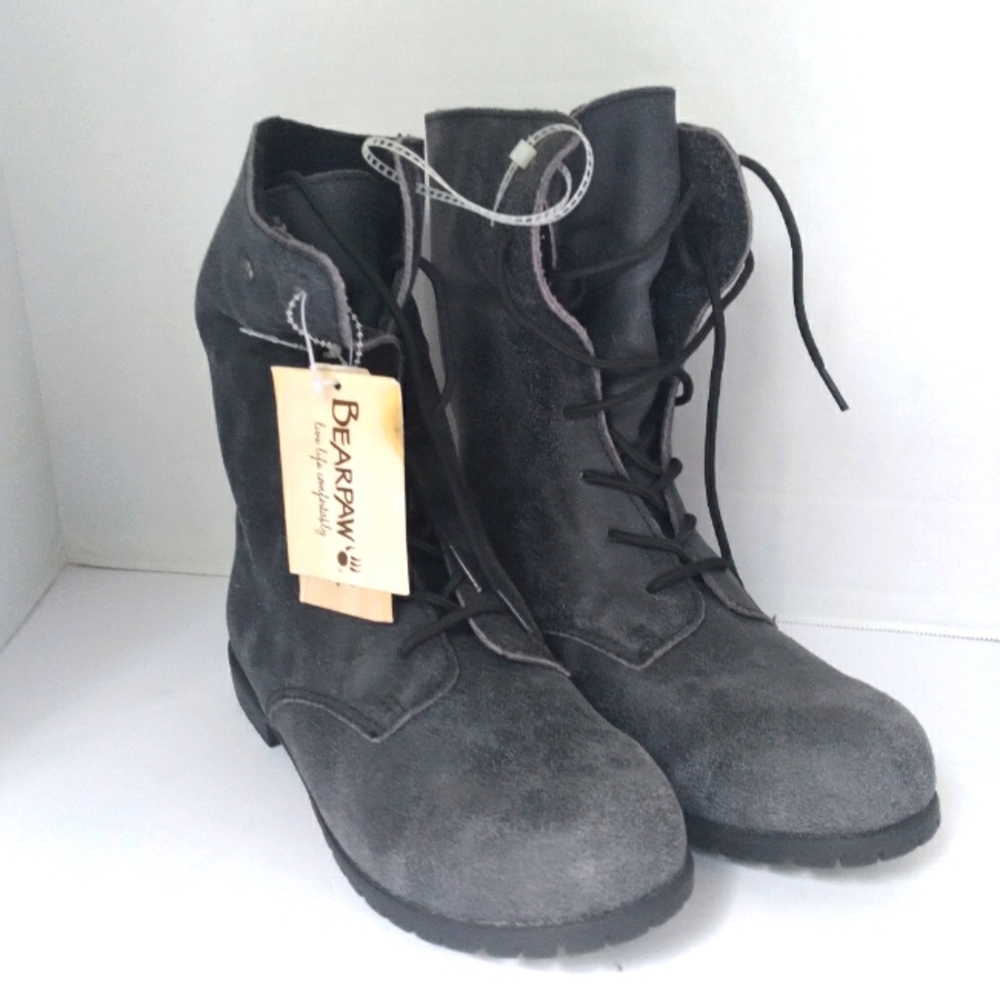 New Gray Suede Combat Boots Lace-Up Military Style Ankle‎ Boots